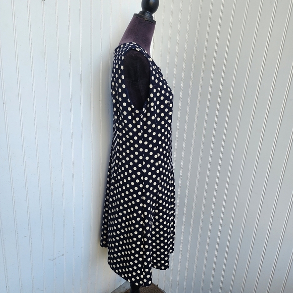ILE NEW YORK Navy Blue Fit Flare A-Line Dress White Polka Dot Textured Stretc 10 - Picture 7 of 16